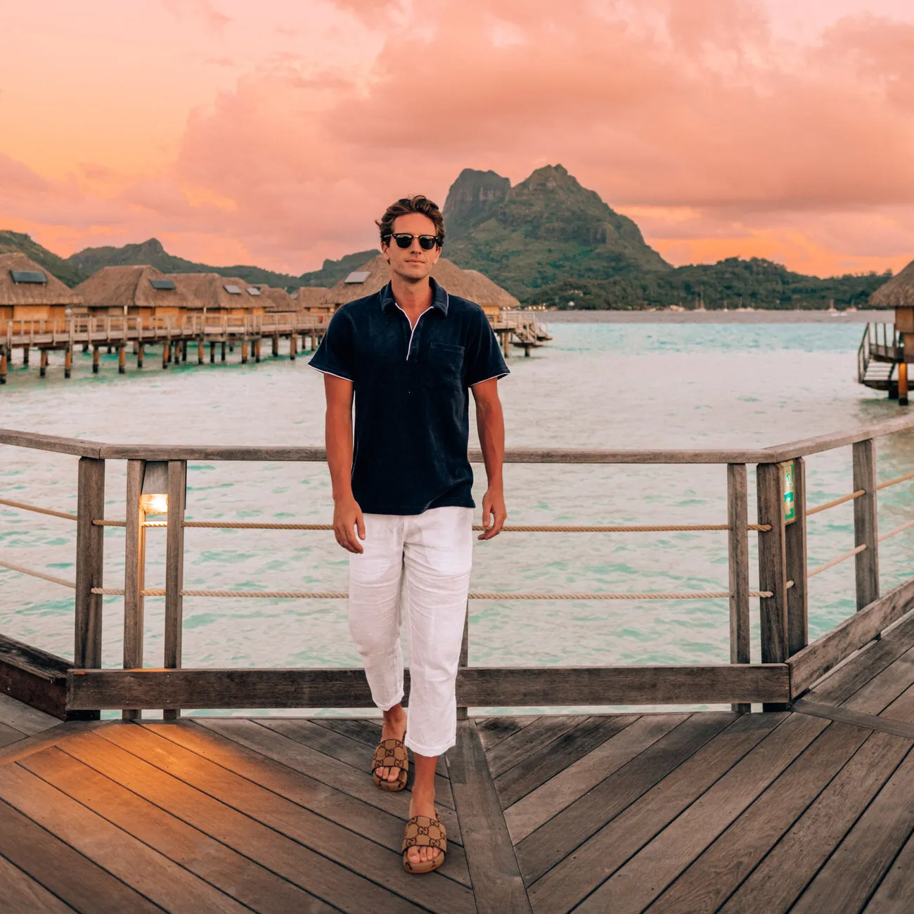 The Estatement - Piped Navy Terry Polo Mens Shirt