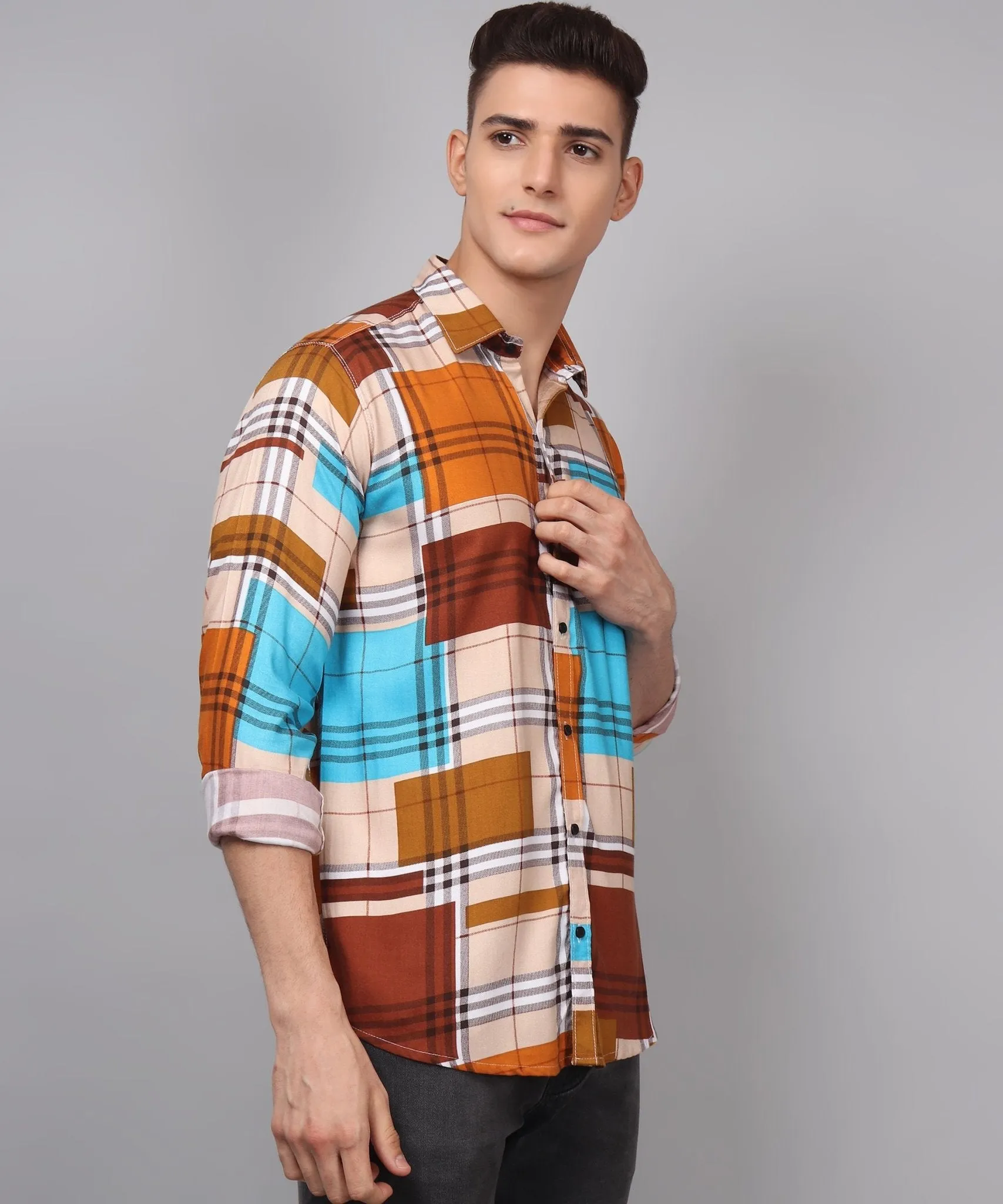 Trybuy Premium Printed Multi Colored Cotton Button-Up Shirt For Men