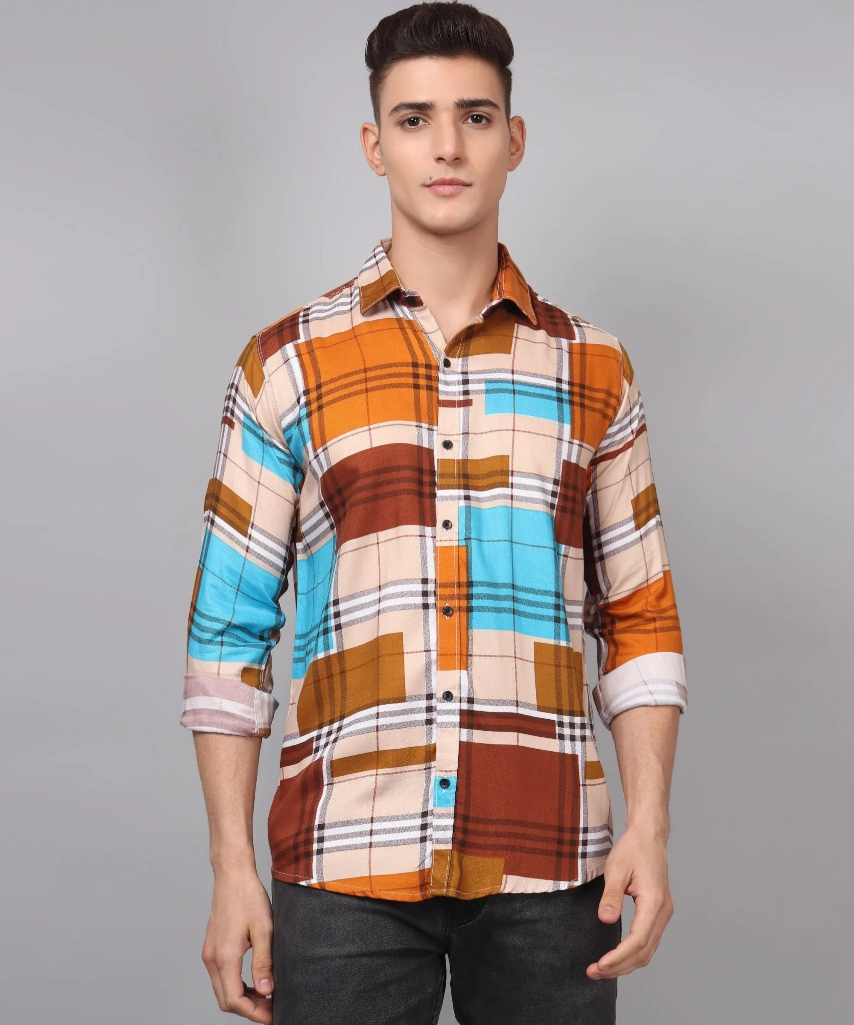 Trybuy Premium Printed Multi Colored Cotton Button-Up Shirt For Men