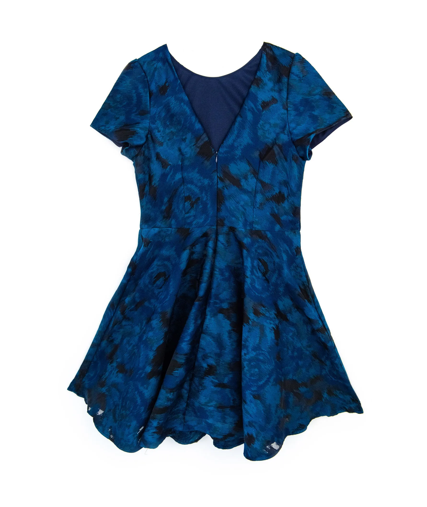 Un Deux Trois Girls Short Sleeve Blue Jacquard Dress