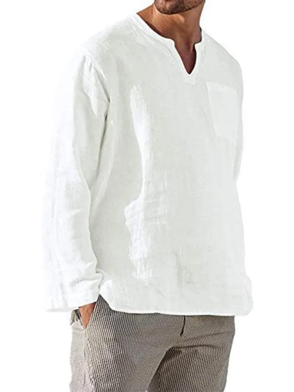 V-Neck Linen Shirt for Men