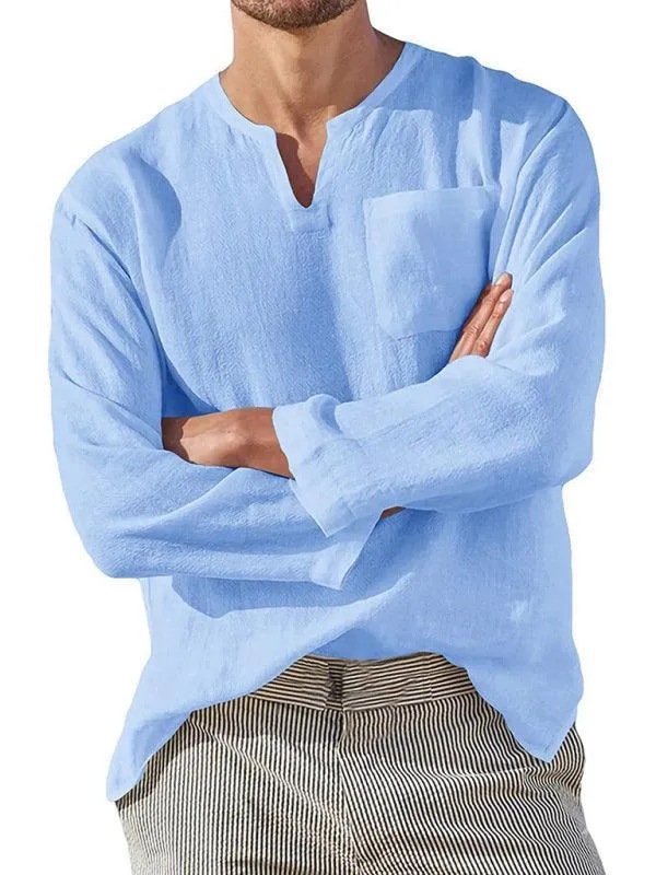 V-Neck Linen Shirt for Men