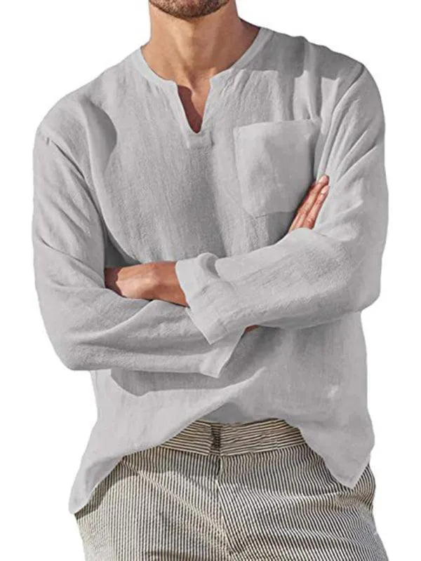 V-Neck Linen Shirt for Men