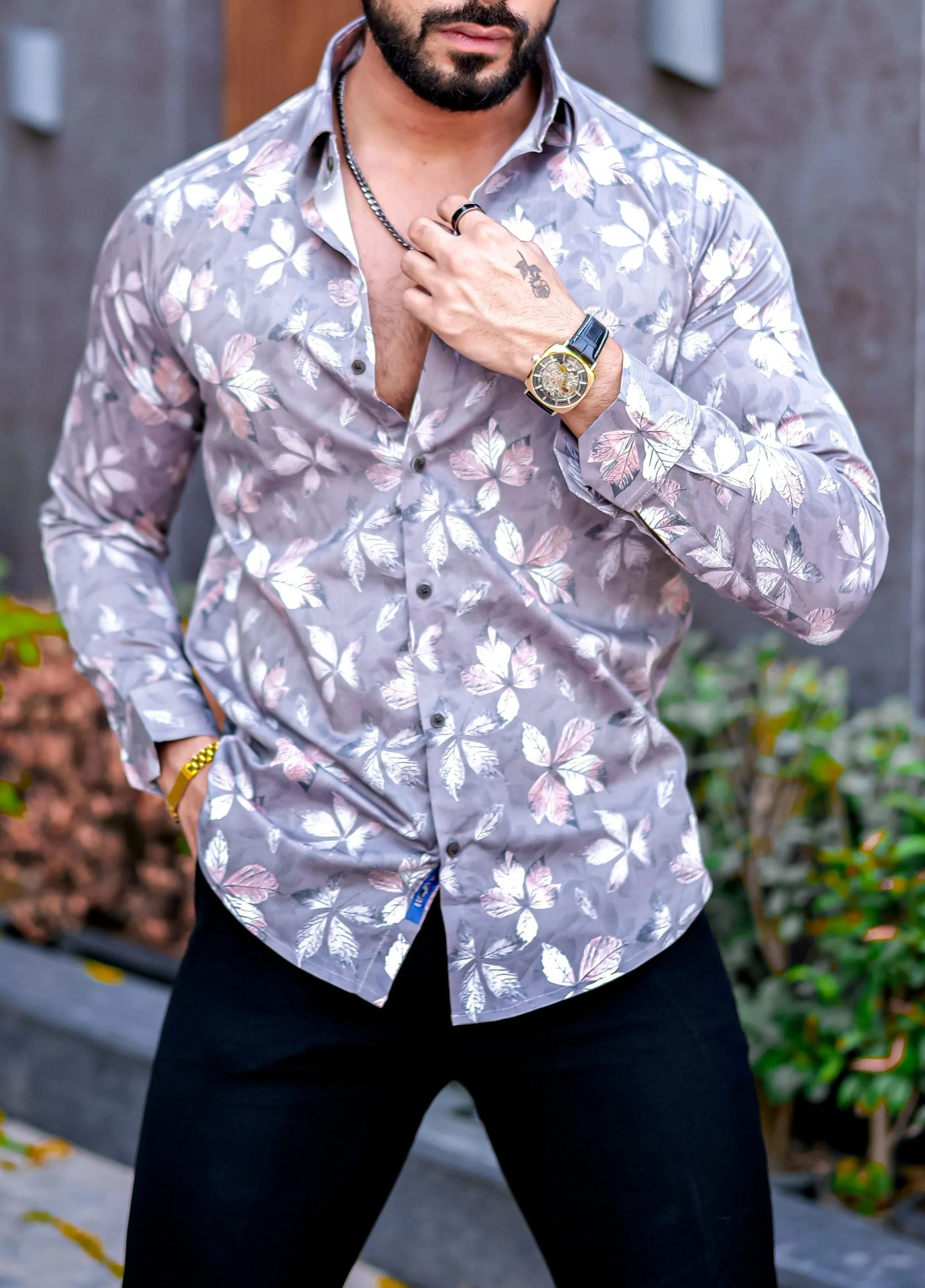 VOZIA Couk Floral Printed Button-Up Men's Shirt