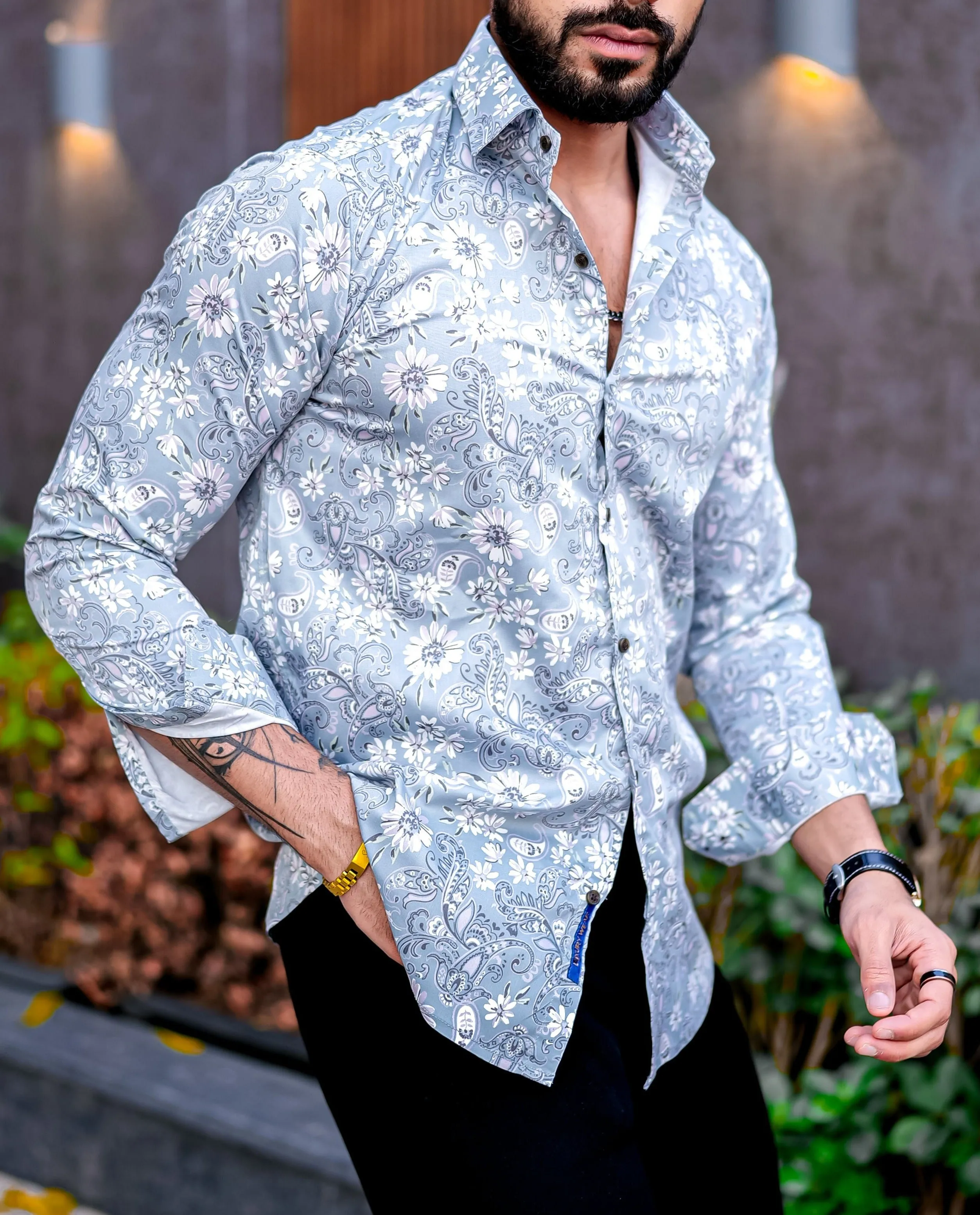 VOZIA Lumos Floral Printed Button-Up Men's Shirt