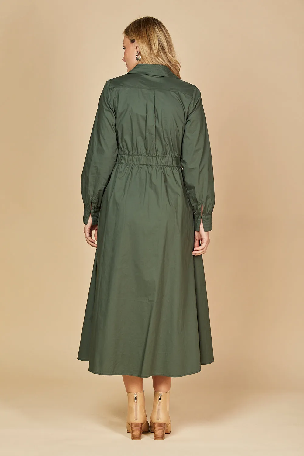 Wendy Poplin Wrap Dress in Bottle Green