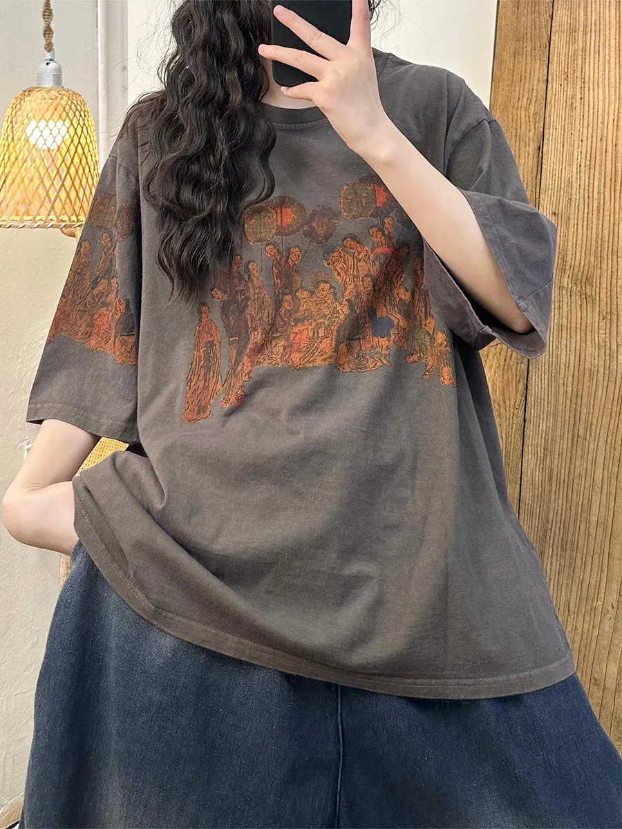 Women Casual Print Summer Loose Cotton Shirt CO1024