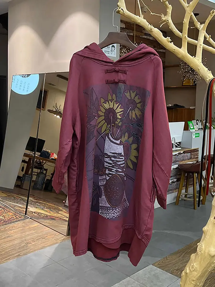 Women Flower Hooded Long Sweatshirt