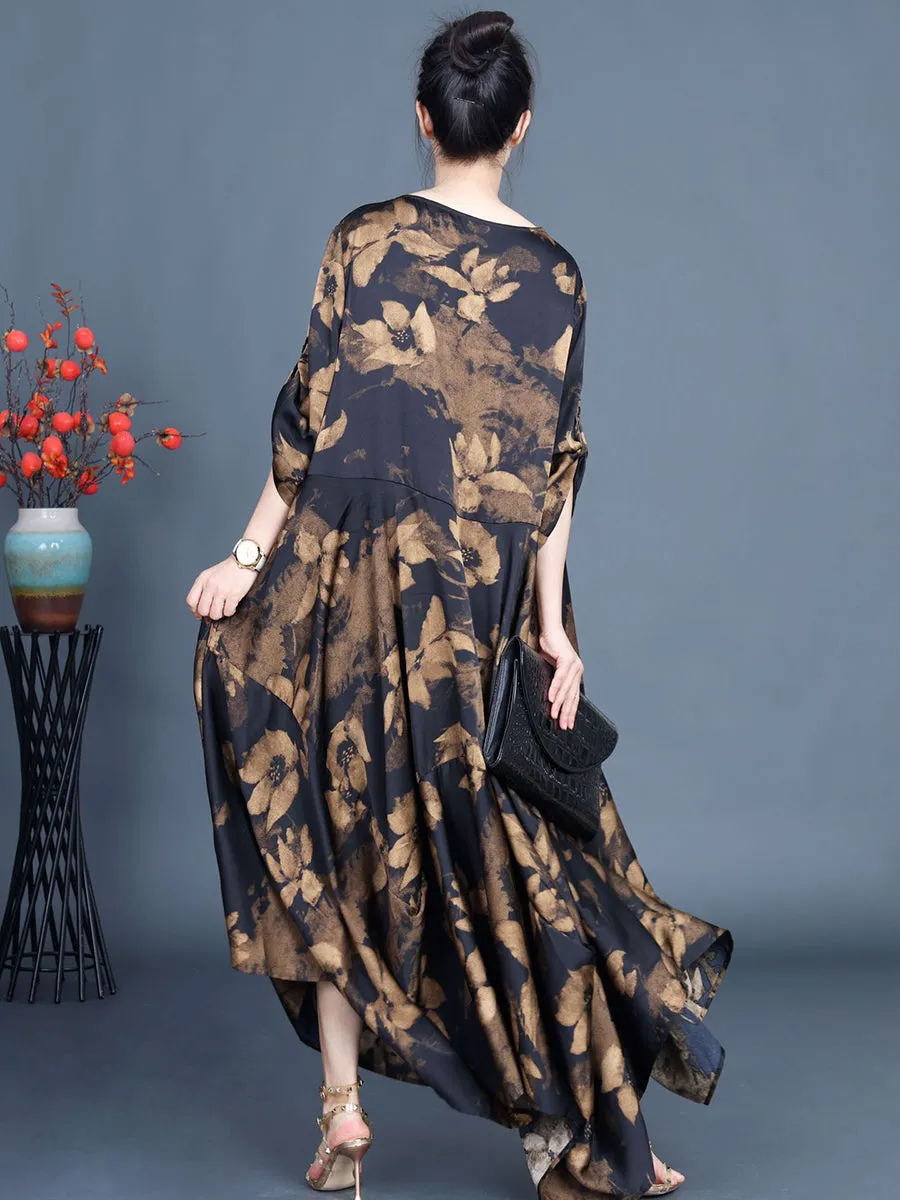 Women Summer Vintage Flower Irregular Hem Loose Dress KL1003