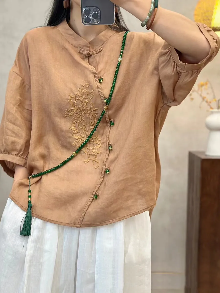 Women Vintage Embroidery Button Up Blouse PA1022