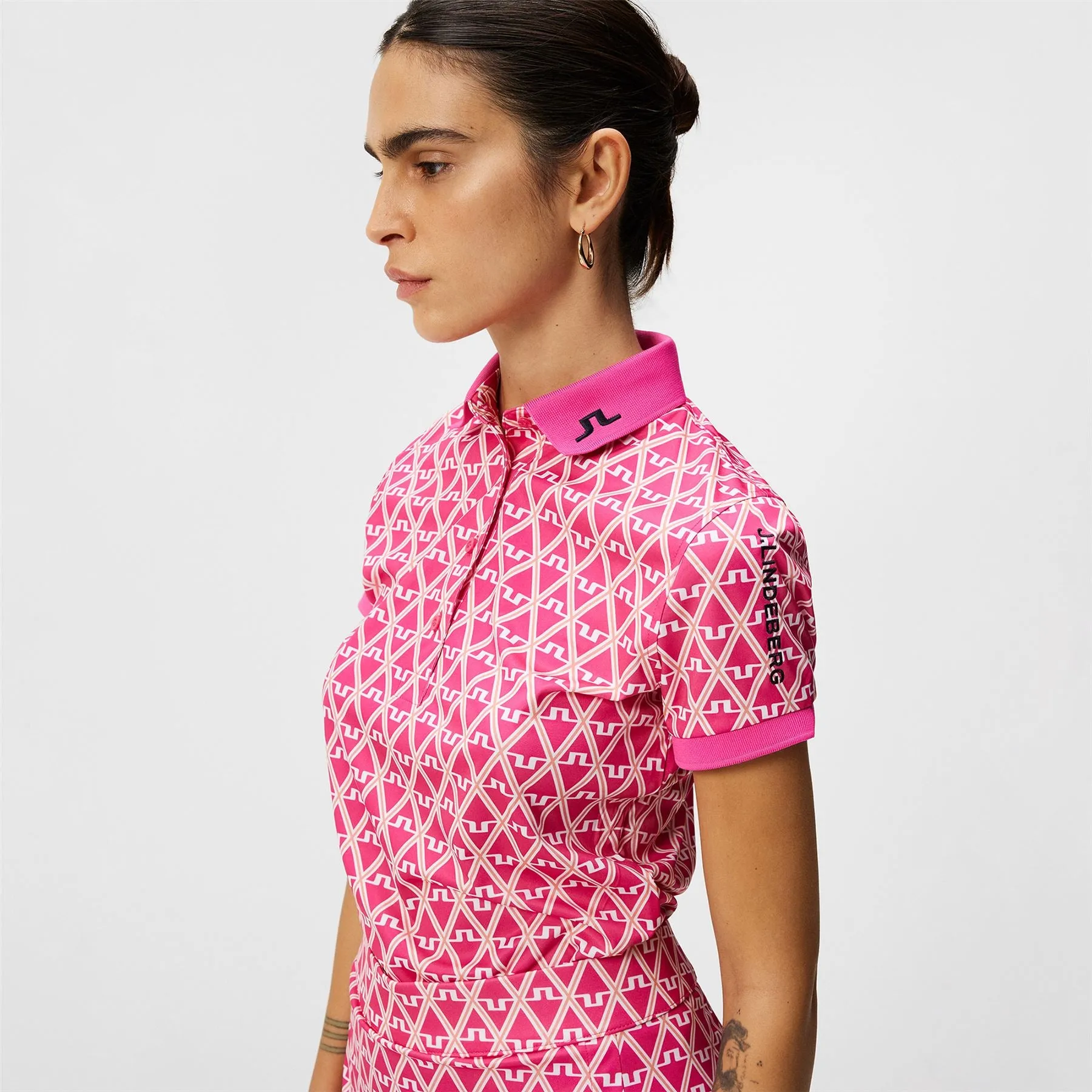 Womens Tour Tech TX Jersey Print Polo Geo Fuchsia Purple - SS24